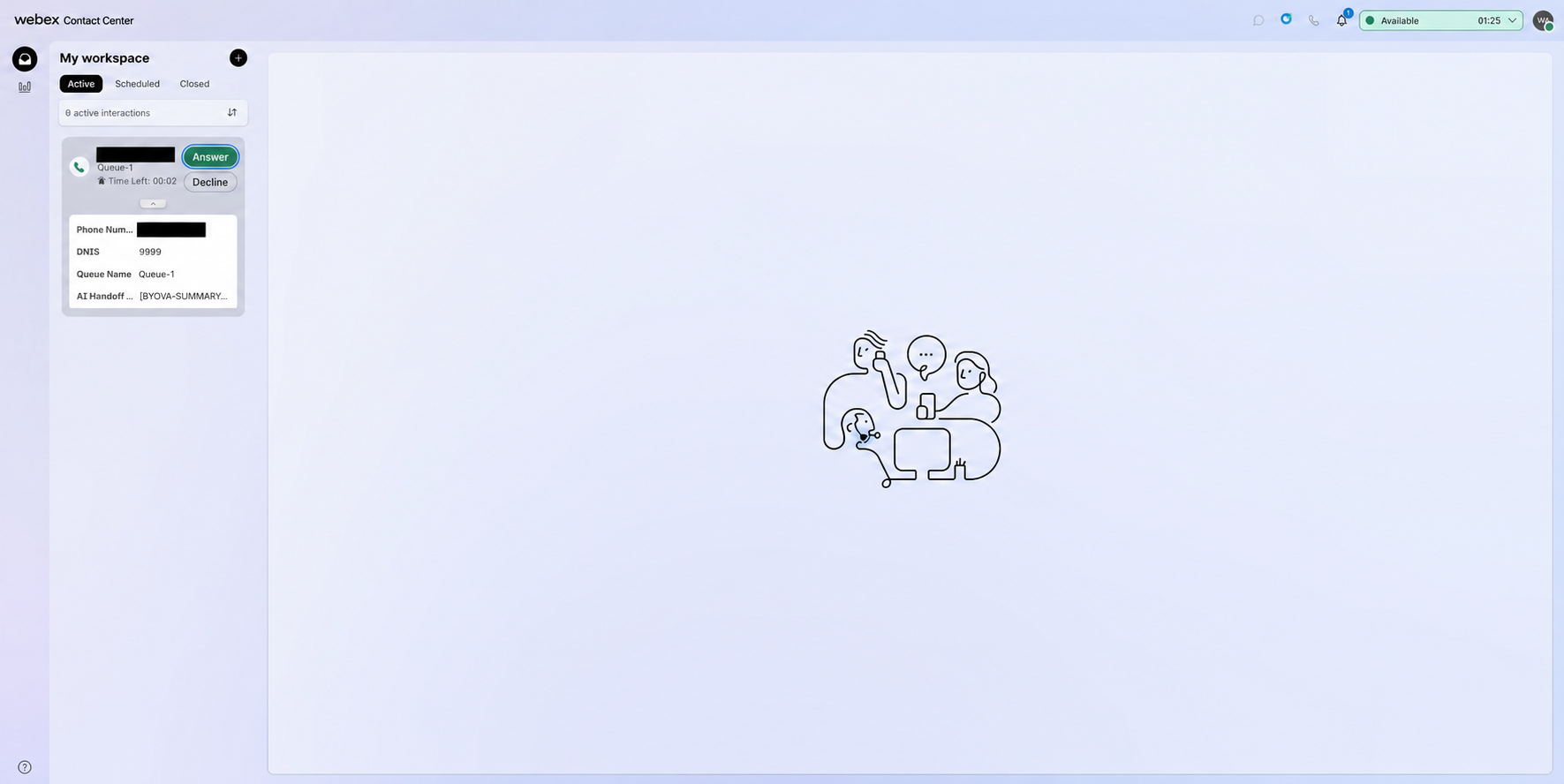 Incoming interaction showing AI Handoff Summary